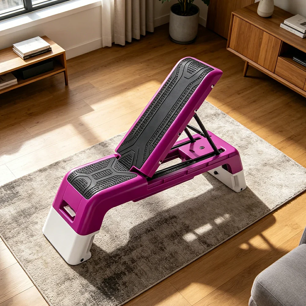 FITPRO Multi-Functional Step Bench with Adjustable Angles, Foldable Storage for Home Fitness Training - Pink&White - Image 2