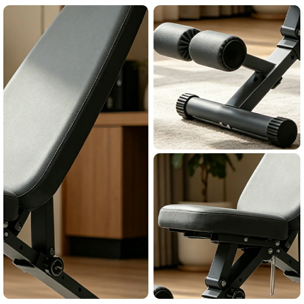 FITPRO Foldable Weight Bench with Widened Cushion and Stable Steel Frame for Home Full-Body Fitness Training - Grey - Image 3
