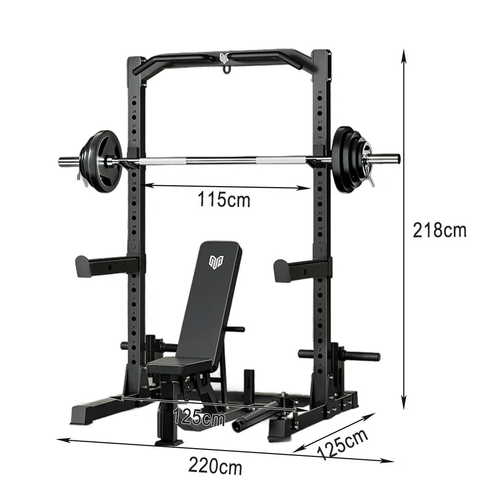 MERIDIAN Multi-Function Power Rack with Bench β Squat, Bench Press, Pull-Up, 19 Height Levels, Space-Saving Design - Black - Image 5