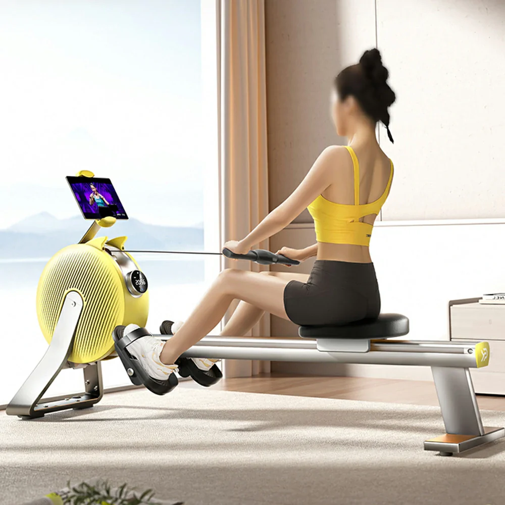 FITPRO Full Aluminium Alloy Rail Rowing Machine - 32-Level Smart Magnetic Resistance, Self-Powered, Compact Foldable Design – Yellow - Image 2
