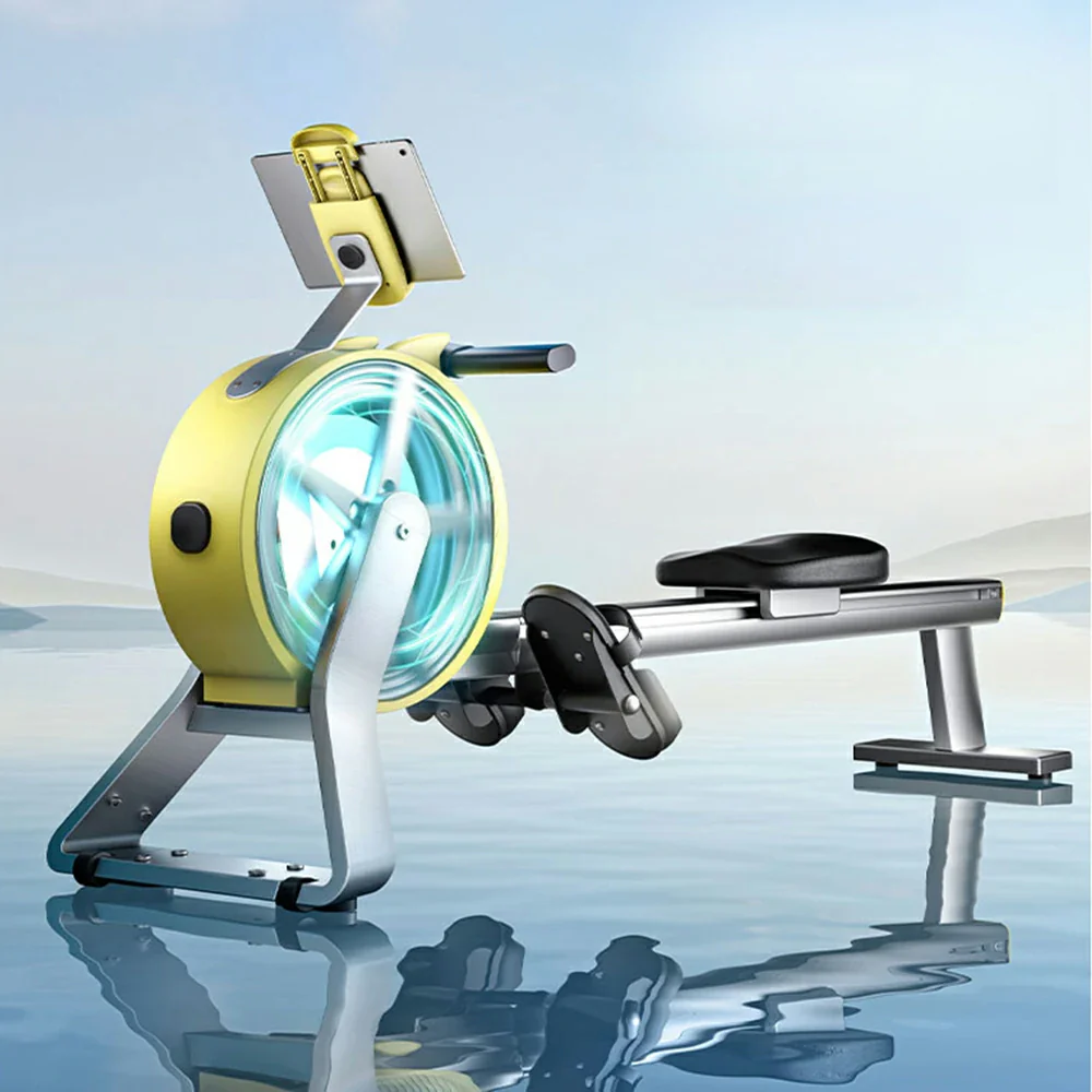 FITPRO Full Aluminium Alloy Rail Rowing Machine - 32-Level Smart Magnetic Resistance, Self-Powered, Compact Foldable Design – Yellow - Image 4