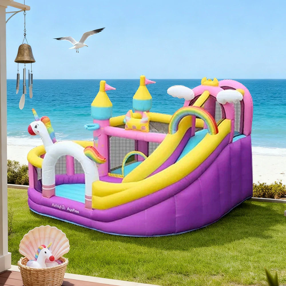 GAMEON Unicorn Theme Bounce House PVC Inflatable Castle with Blower for Kids Outdoor Fun Playland - Image 4