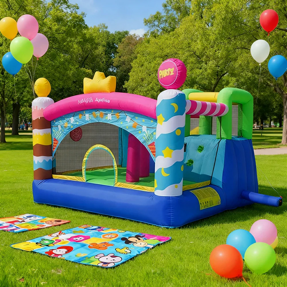 GAMEON Birthday Party Inflatable Bounce Castle PVC Build with Blower - Colorful Celebration Style - Image 2