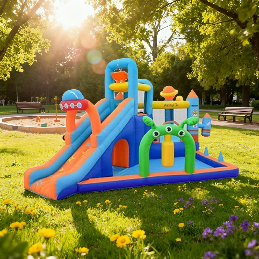 GAMEON Water Spray Space Park Inflatable Bounce Castle PVC Build with Blower - Cosmic Adventure Design - Image 2