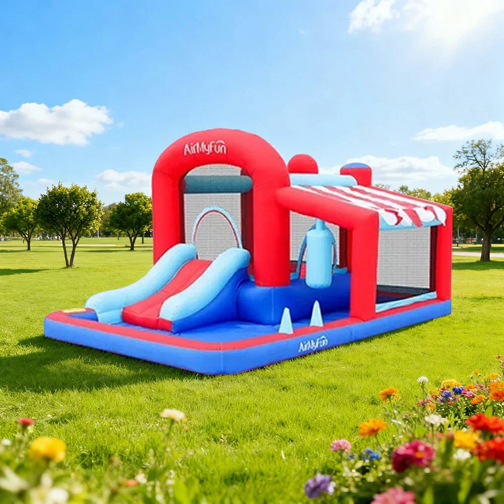 GAMEON Tent Style Inflatable Bounce Castle PVC Build with Blower - Red & Blue Playhouse Design - Image 4