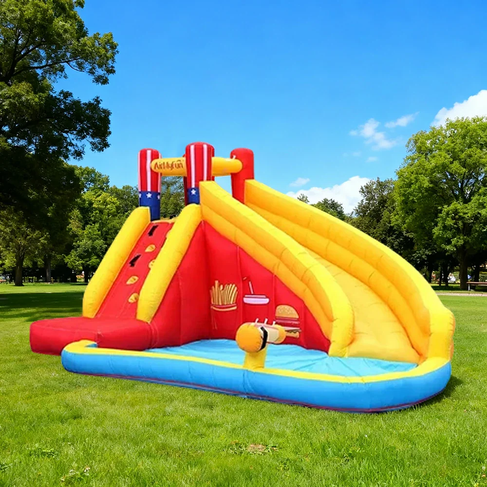 GAMEON Water Slide Inflatable Bounce Castle PVC Build with Blower - Fries & Burger Splash Fun Design - Image 4