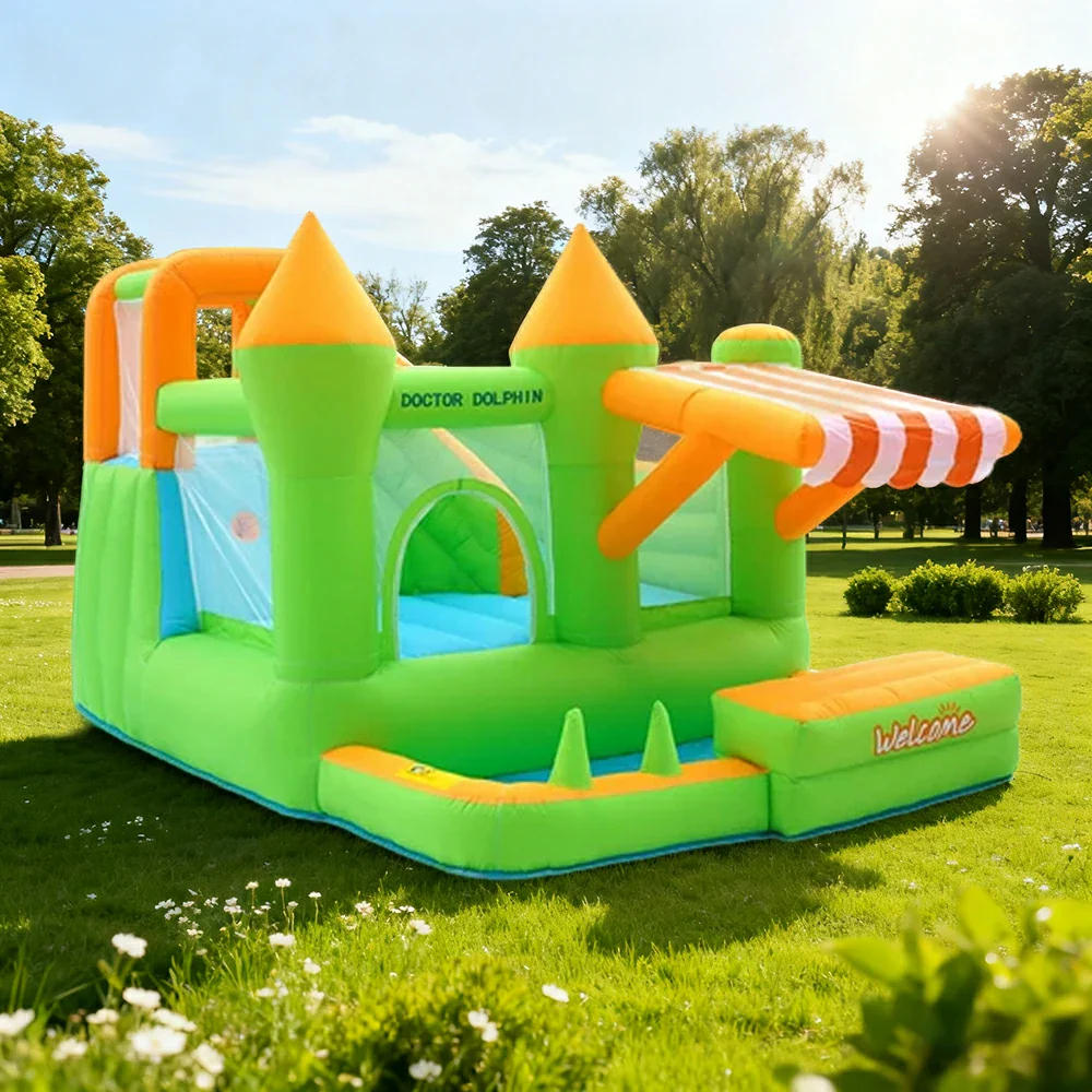 GAMEON Inflatable Bounce Castle - PVC Build with Blower, Green Castle with Awning, Kid-Friendly Design - Image 2
