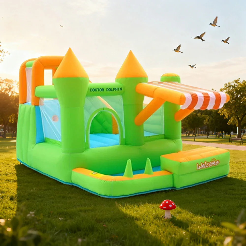 GAMEON Inflatable Bounce Castle - PVC Build with Blower, Green Castle with Awning, Kid-Friendly Design - Image 4