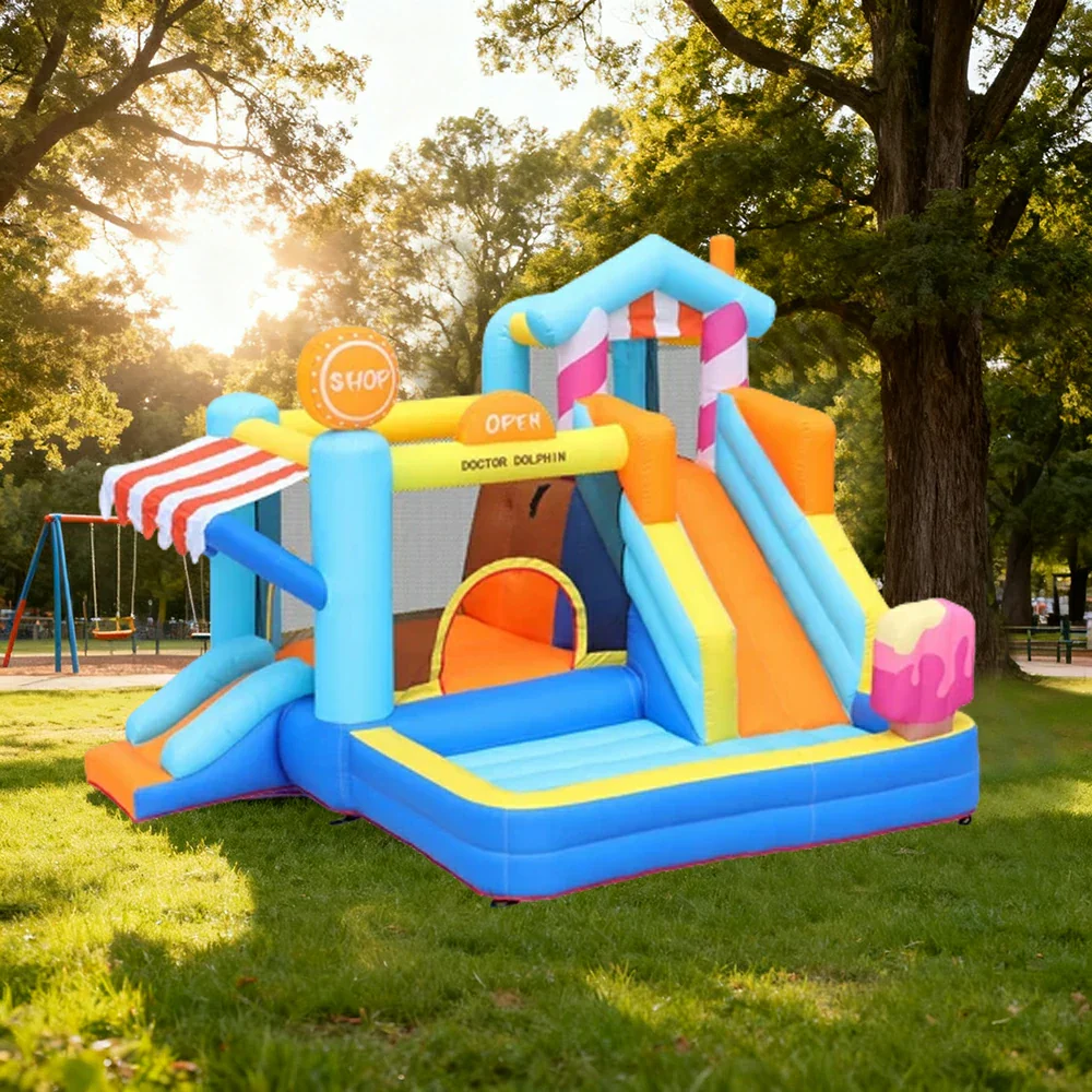 GAMEON Inflatable Bounce Castle - PVC Build with Blower, Ice Cream Shop Theme with Slide - Image 4