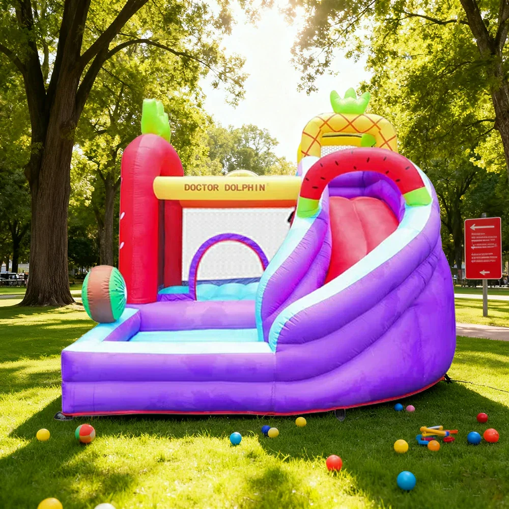GAMEON Inflatable Bounce Castle - PVC Build with Blower, Fruit Castle Theme with Slide - Image 2