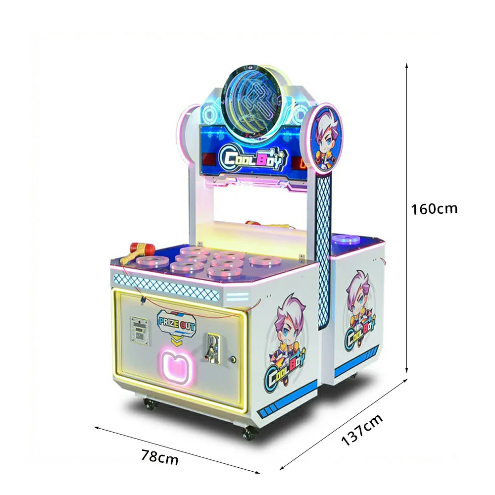 GAMEON Cute Boy Whack A Mole Arcade Machine - Dual Player Interactive Game Cabinet with LED Lights & Prize Ticket Function for Family Entertainment - White - Image 6