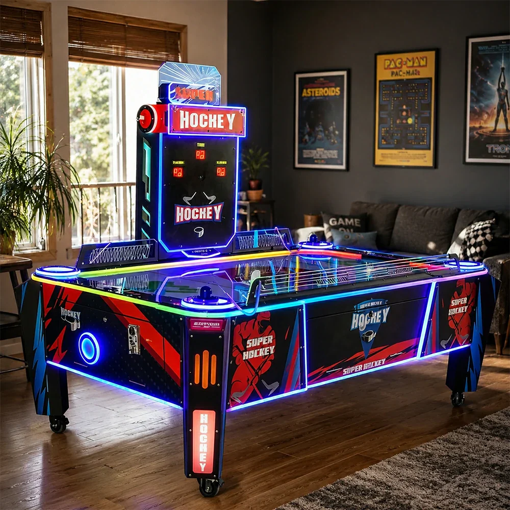 GAMEON Air Hockey Arcade Machine - Dual Player Competitive Game Table with LED Lights, Score Display & Coin Operation for Family Entertainment - Black - Image 4
