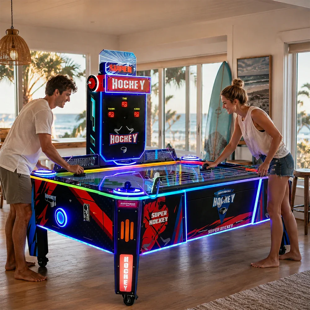 GAMEON Air Hockey Arcade Machine - Dual Player Competitive Game Table with LED Lights, Score Display & Coin Operation for Family Entertainment - Black - Image 6