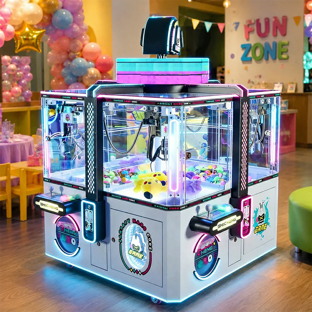 GAMEON Fantasy Magic Cube Claw Machine - Four Player Island Prize Arcade Game Cabinet with LED Lights & Transparent Display for Entertainment Venues - White - Image 2