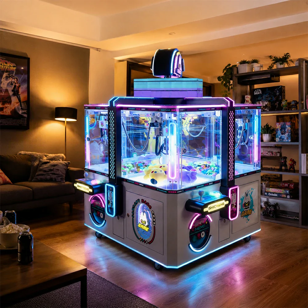 GAMEON Fantasy Magic Cube Claw Machine - Four Player Island Prize Arcade Game Cabinet with LED Lights & Transparent Display for Entertainment Venues - White - Image 5