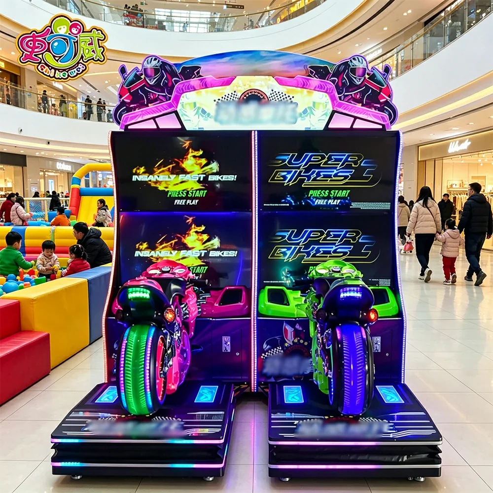 GAMEON Dynamic Motorcycle Simulator - Dual Player Racing Arcade Machine with 50 Inch HD Display, Motion System & LED Effects for Entertainment Venues - Black - Image 5
