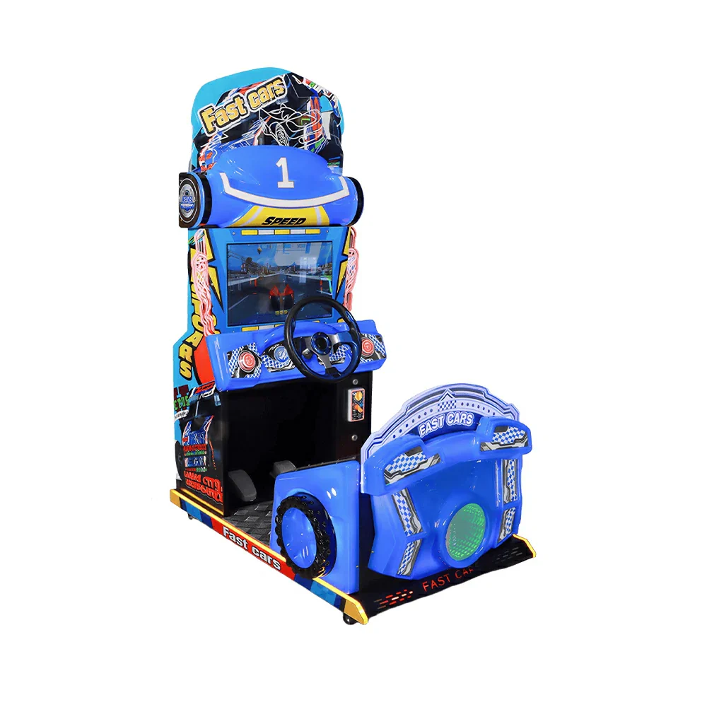 GAMEON Kids Racing Simulator - Interactive Driving Arcade Machine with Steering Wheel, HD Display & Coin Operation for Family Entertainment - Blue