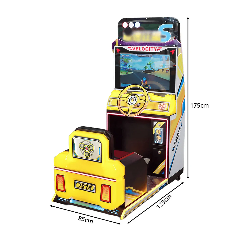 GAMEON Kids Racing Simulator - Interactive Driving Arcade Machine with Steering Wheel, HD Display & Coin Operation for Family Entertainment - Yellow - Image 7