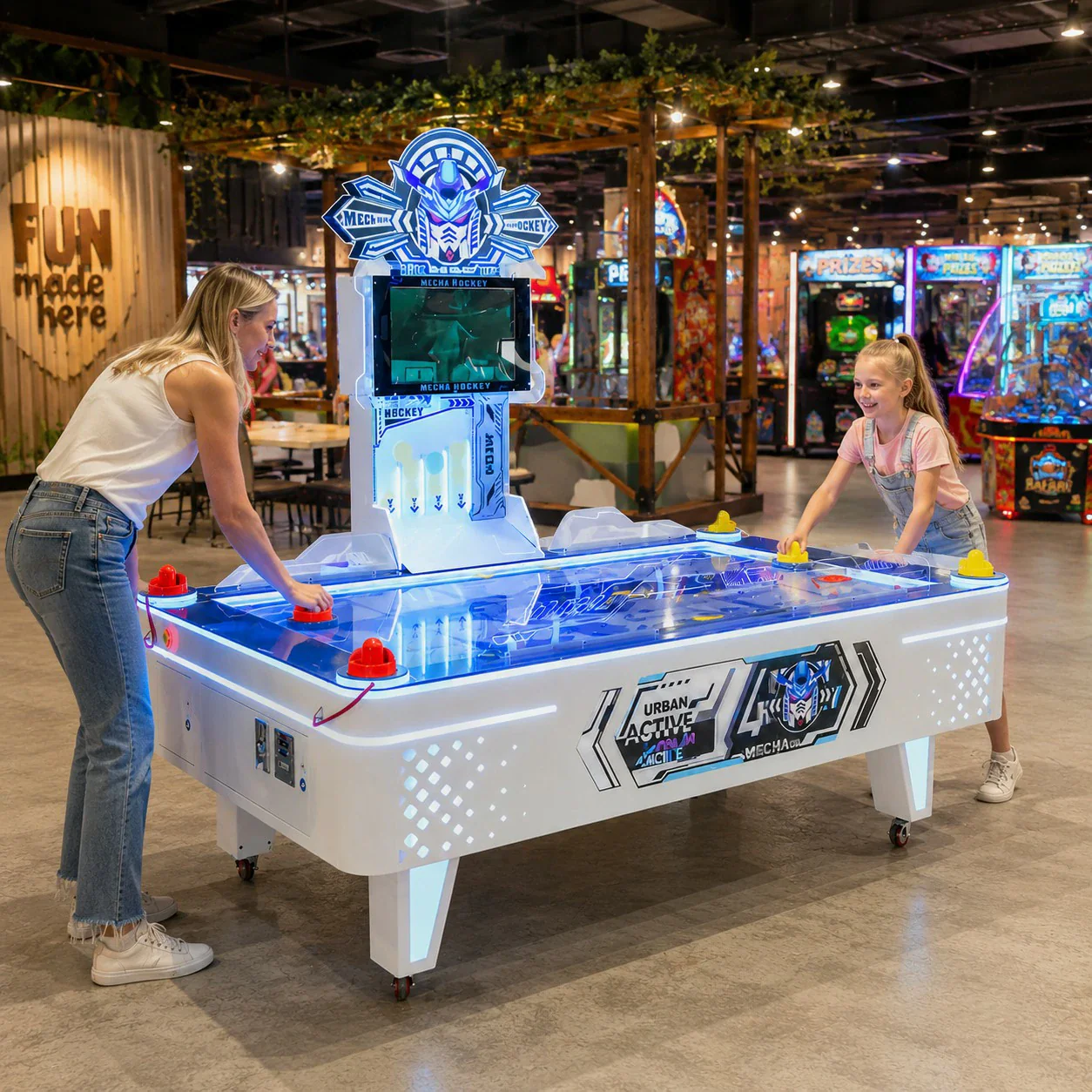 GAMEON Mecha Air Hockey Machine - Dual Player Arcade Hockey Game Table with LED Lights, HD Display & Coin Operation for Entertainment Venues - White - Image 6