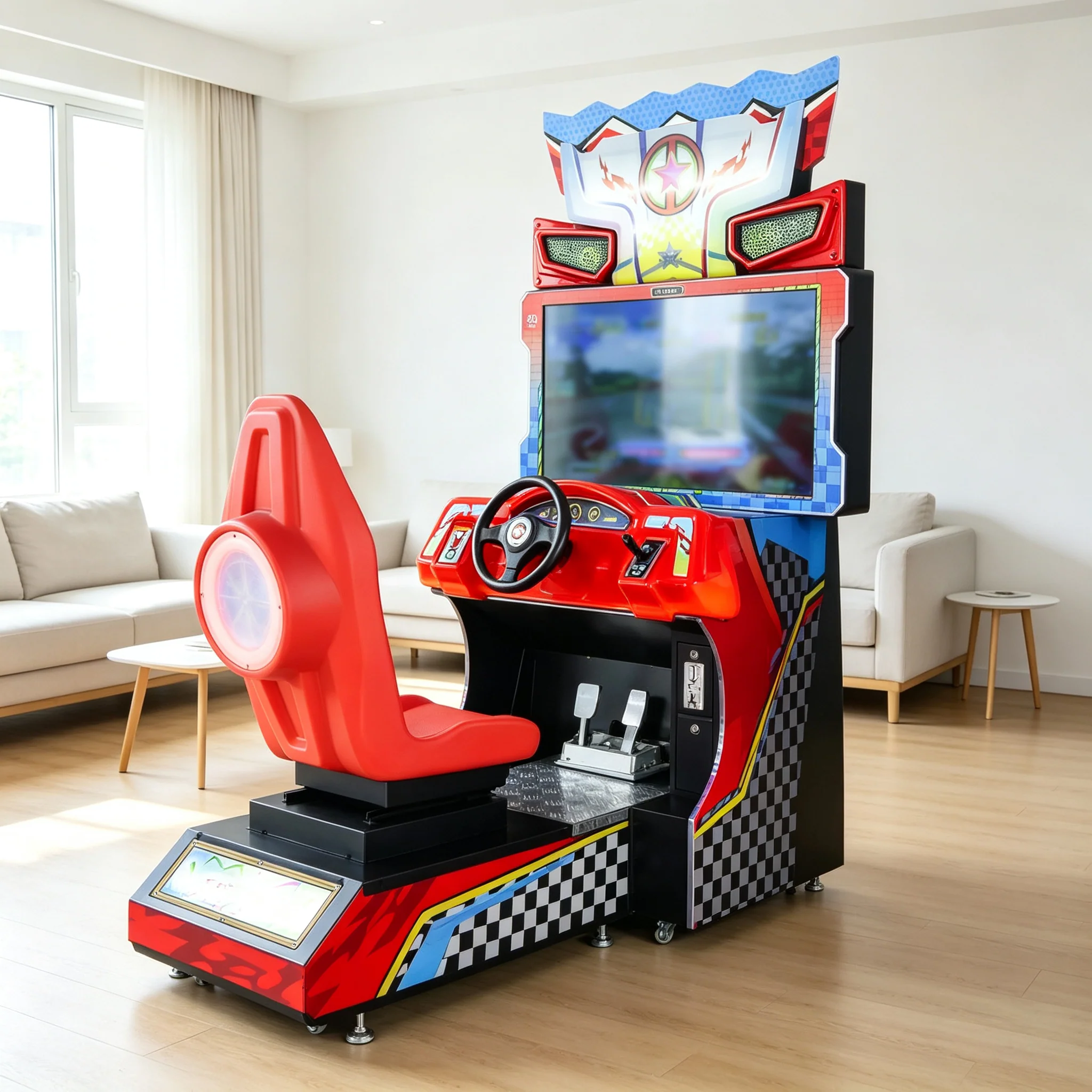 GAMEON Racing Simulator Machine - Coin Operated Arcade Driving Game with HD Display, Racing Seat & Interactive Control System for Entertainment Venues - Red - Image 4