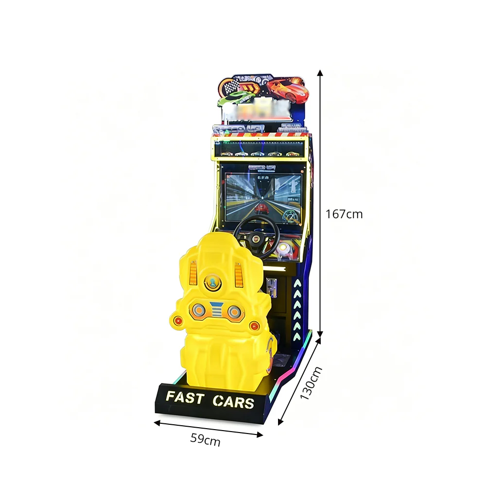 GAMEON Racing Arcade Machine - Coin Operated Kids Driving Game with Steering Wheel, Pedals, LCD Display & Interactive Car Racing Experience - Yellow - Image 7
