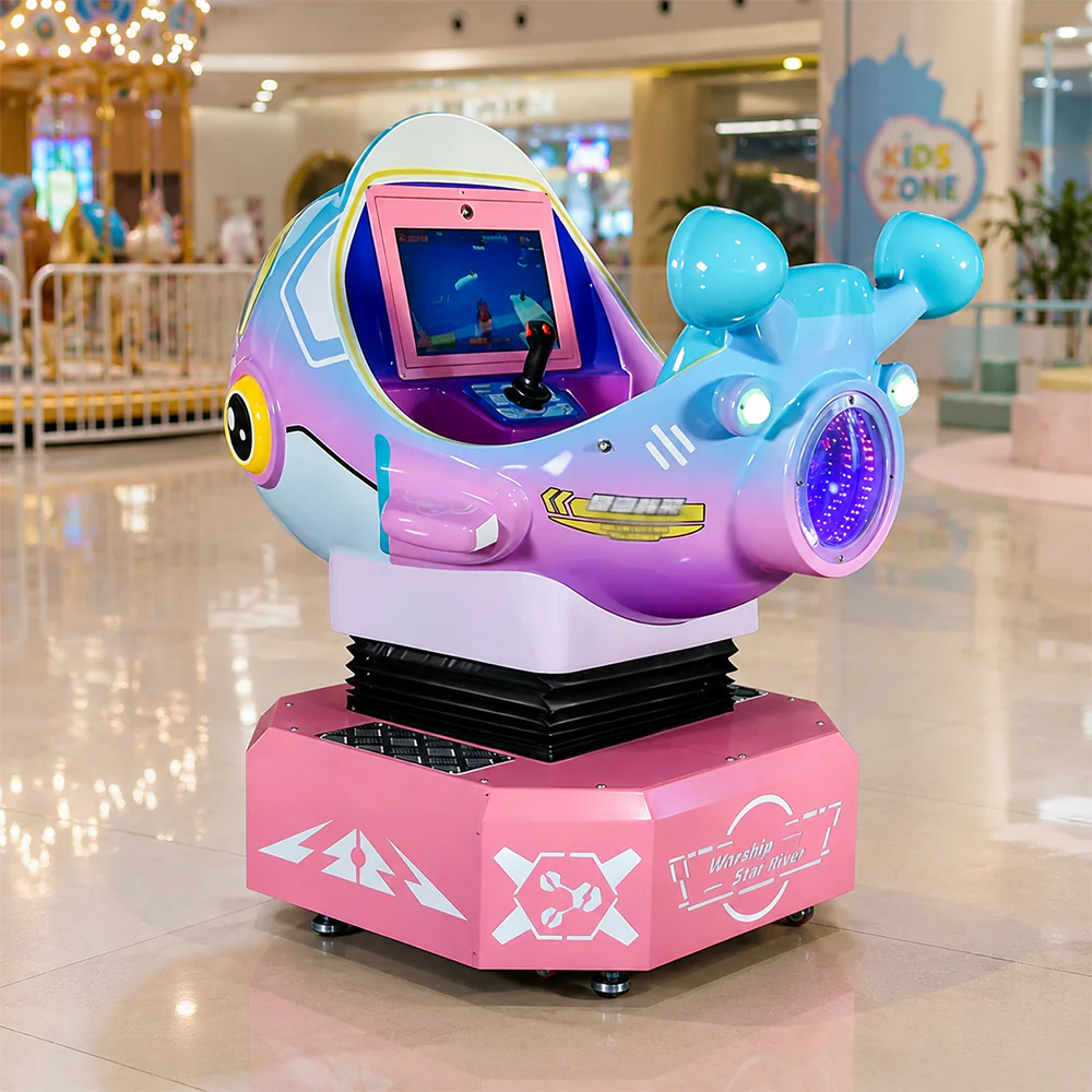 GAMEON Galaxy Battleship Rocking Ride Machine - Coin Operated Kids Arcade Game with Interactive Space Theme & Fun Riding Experience - Pink - Image 4