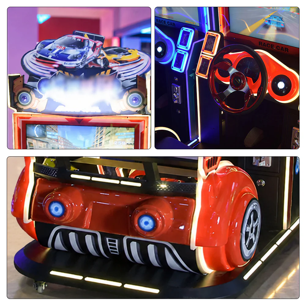 GAMEON Kids Racing Arcade Machine - Coin Operated Driving Simulator with Steering Wheel, Pedals, LCD Display & Interactive Racing Experience - Red - Image 3
