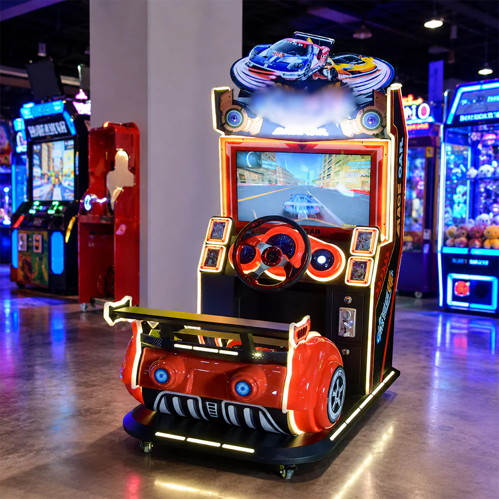 GAMEON Kids Racing Arcade Machine - Coin Operated Driving Simulator with Steering Wheel, Pedals, LCD Display & Interactive Racing Experience - Red - Image 5