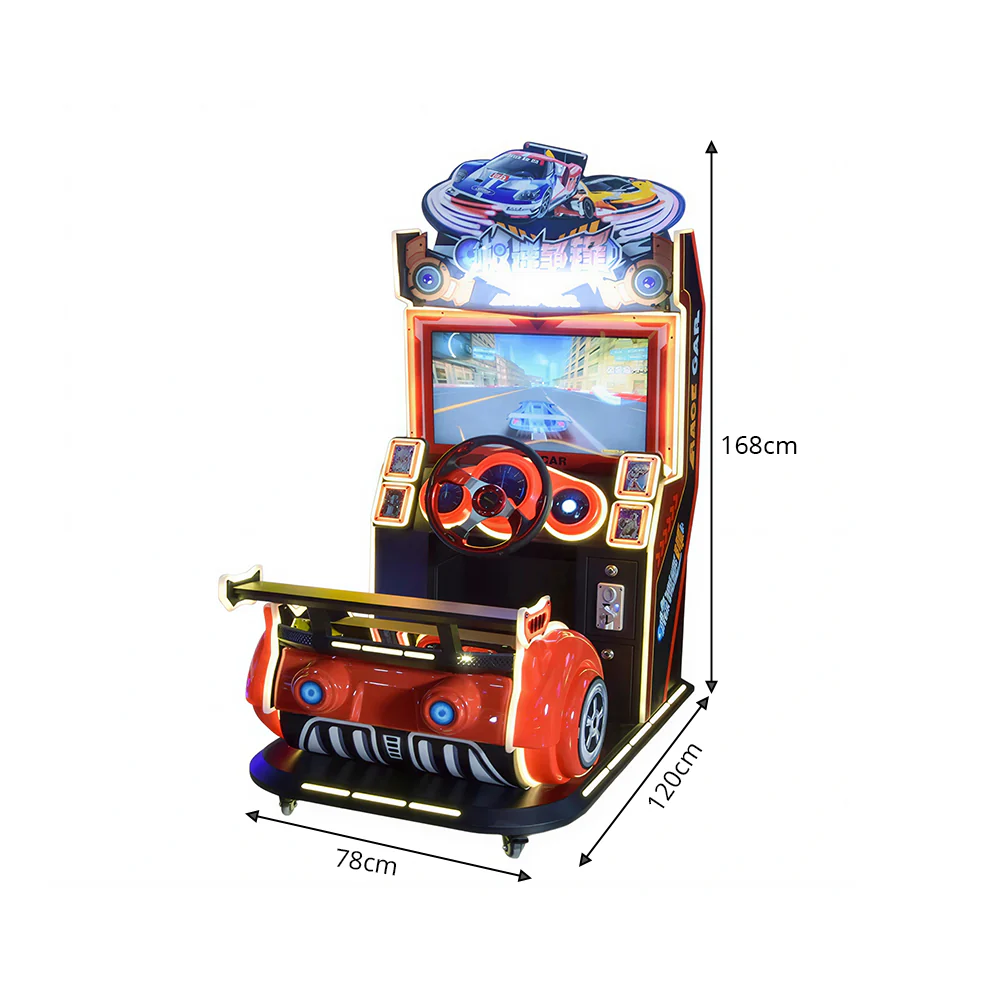 GAMEON Kids Racing Arcade Machine - Coin Operated Driving Simulator with Steering Wheel, Pedals, LCD Display & Interactive Racing Experience - Red - Image 7