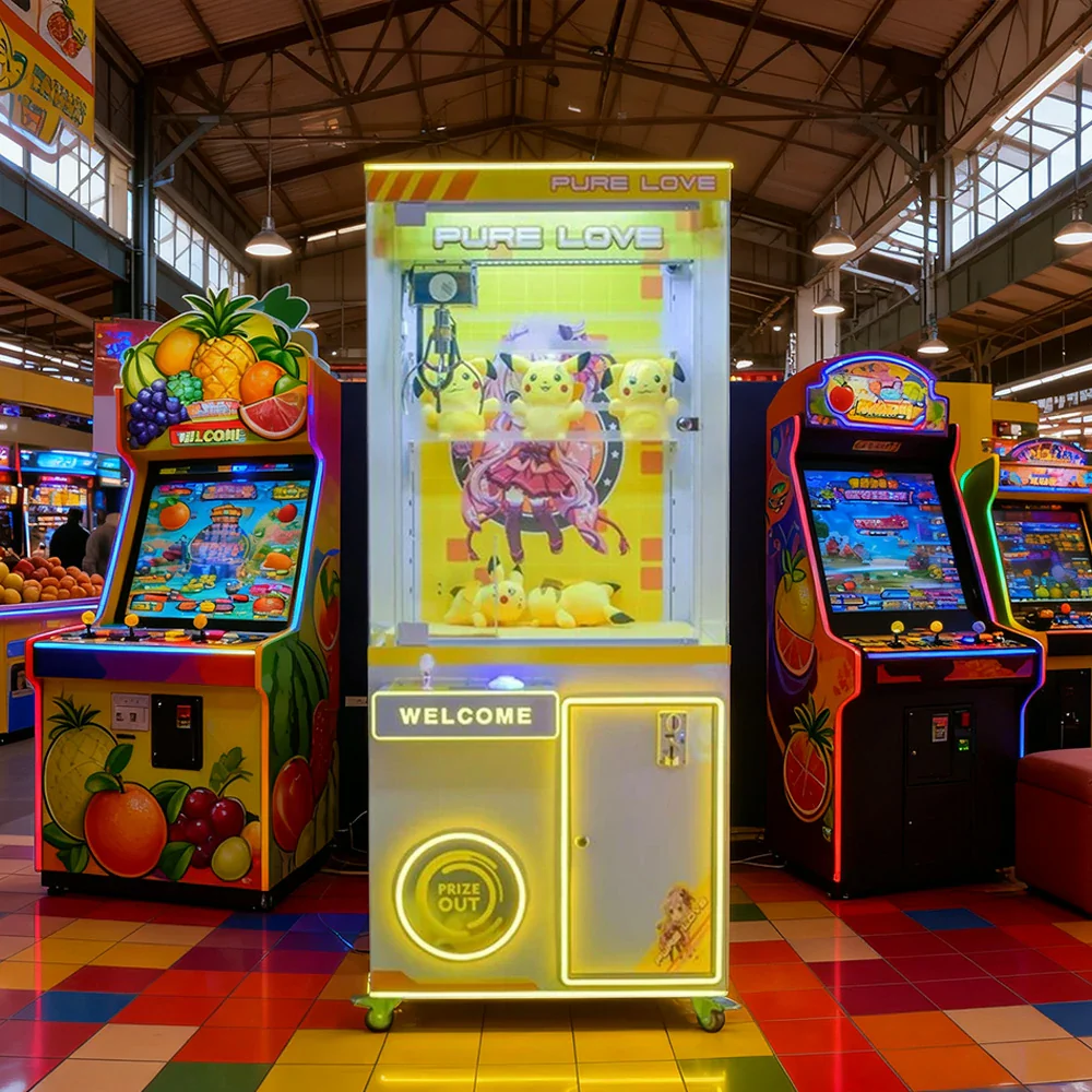 GAMEON Claw Machine Coin Operated Prize Catcher LED Lighting Plush Toy Cabinet Durable Arcade Design - Yellow - Image 4