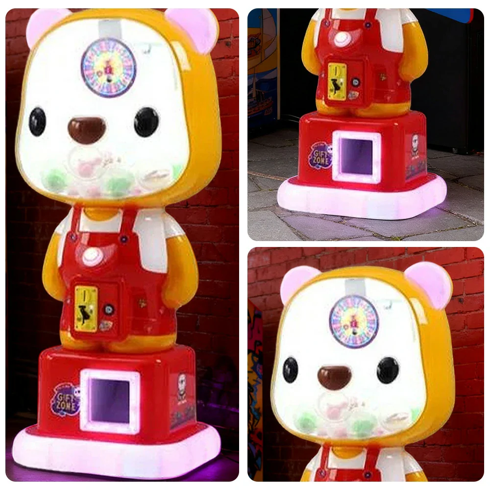GAMEON Cute Bear Capsule Vending Machine Coin Operated Gacha Toy Dispenser LED Light Base Acrylic Display Design - Red - Image 3