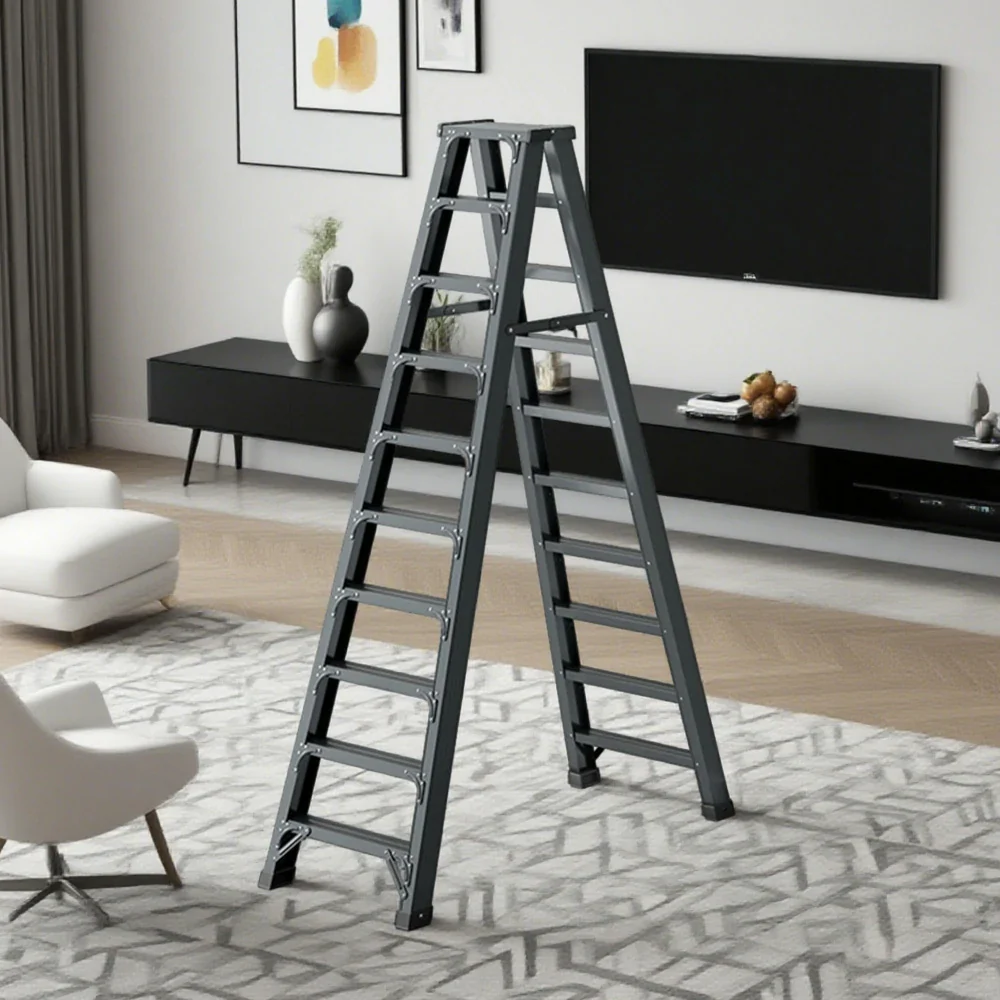 GROVIA 7/8/10-Step Aluminium Folding Ladder - 14.5cm Thick, 15cm Wide Pedal, Anti-Slip Feet - Purple - Image 12