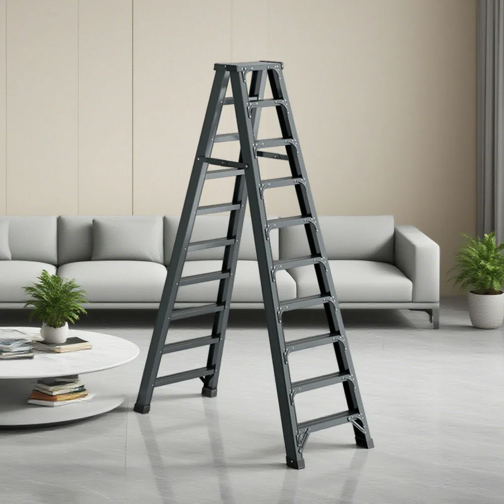 GROVIA 7/8/10-Step Aluminium Folding Ladder - 14.5cm Thick, 15cm Wide Pedal, Anti-Slip Feet - Purple - Image 14