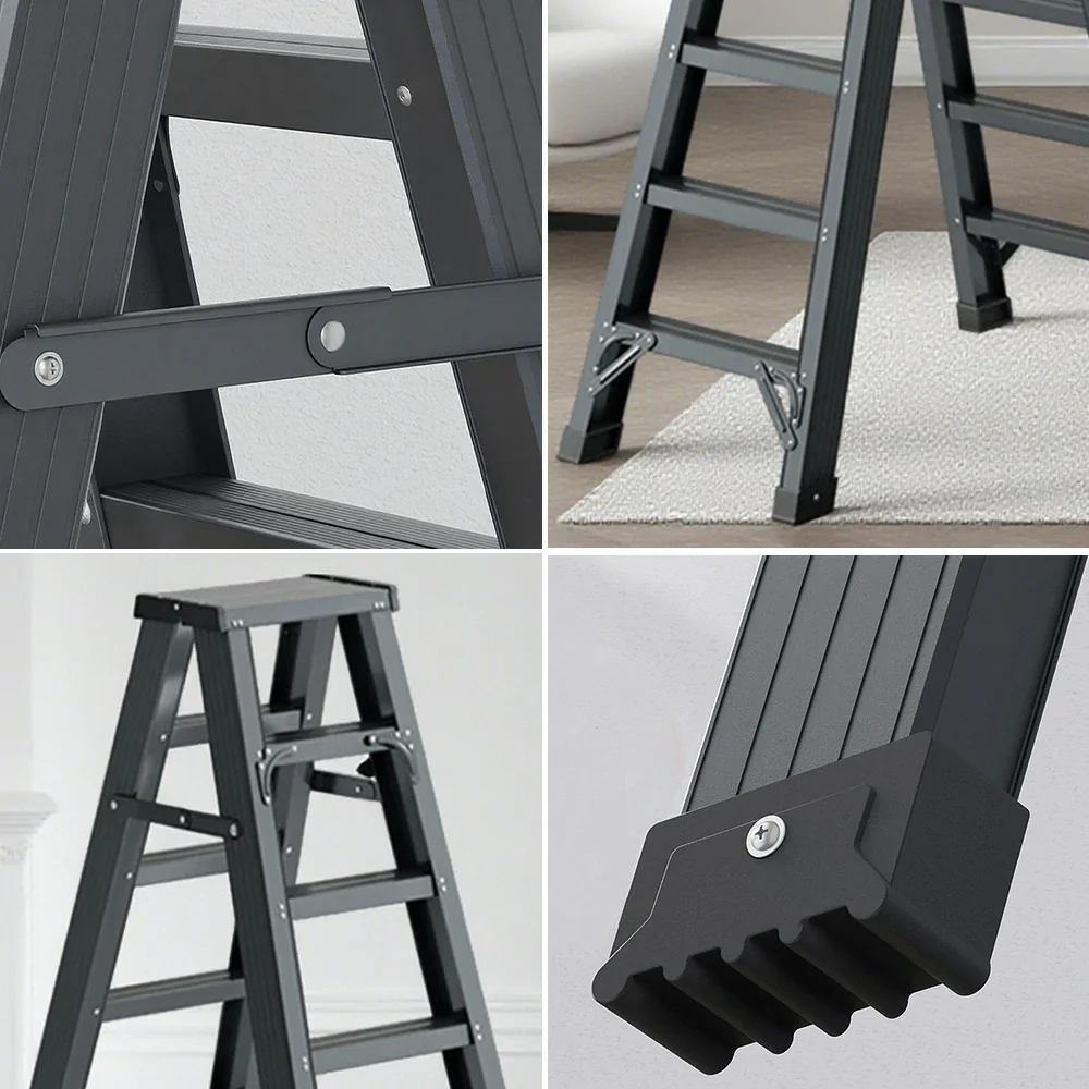 GROVIA 7/8/10-Step Aluminium Folding Ladder - 14.5cm Thick, 15cm Wide Pedal, Anti-Slip Feet - Purple - Image 3
