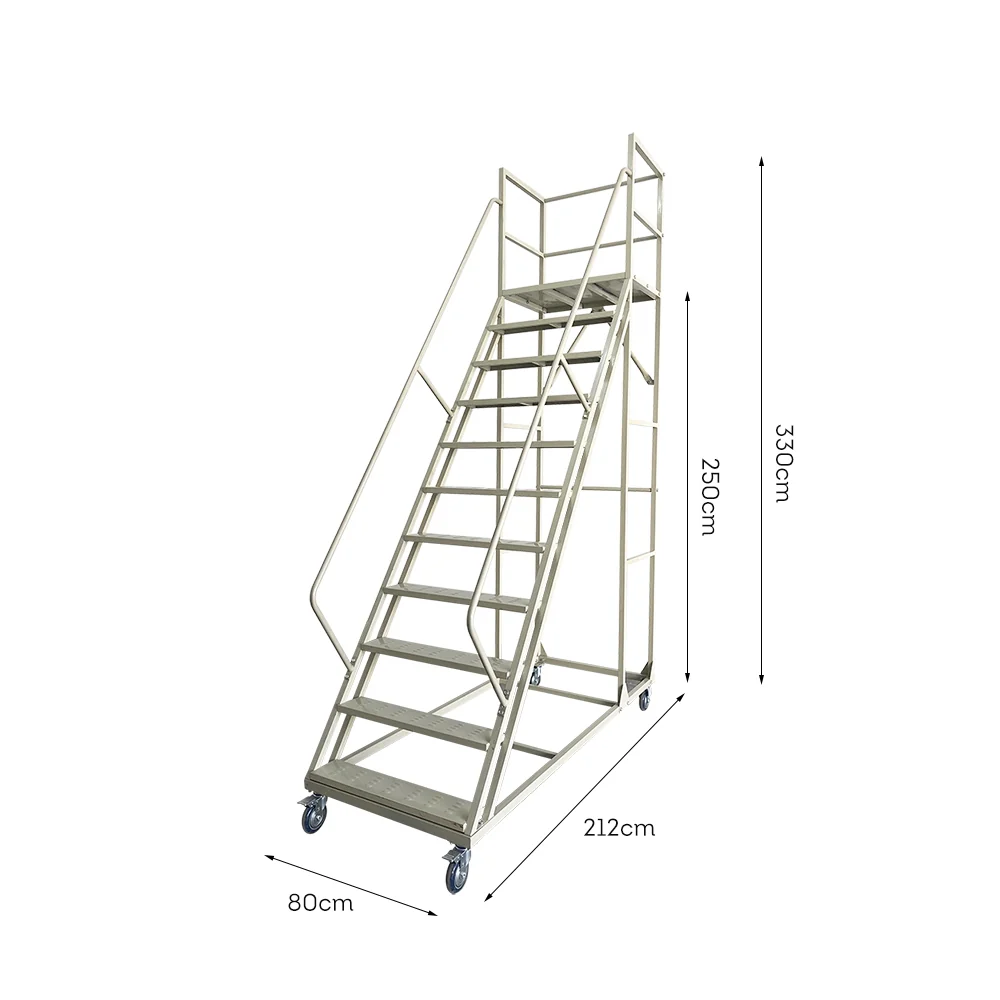 GROVIA 250cm Platform Height 10-step Ladder With Wheels Warehouse Staircase - Image 14