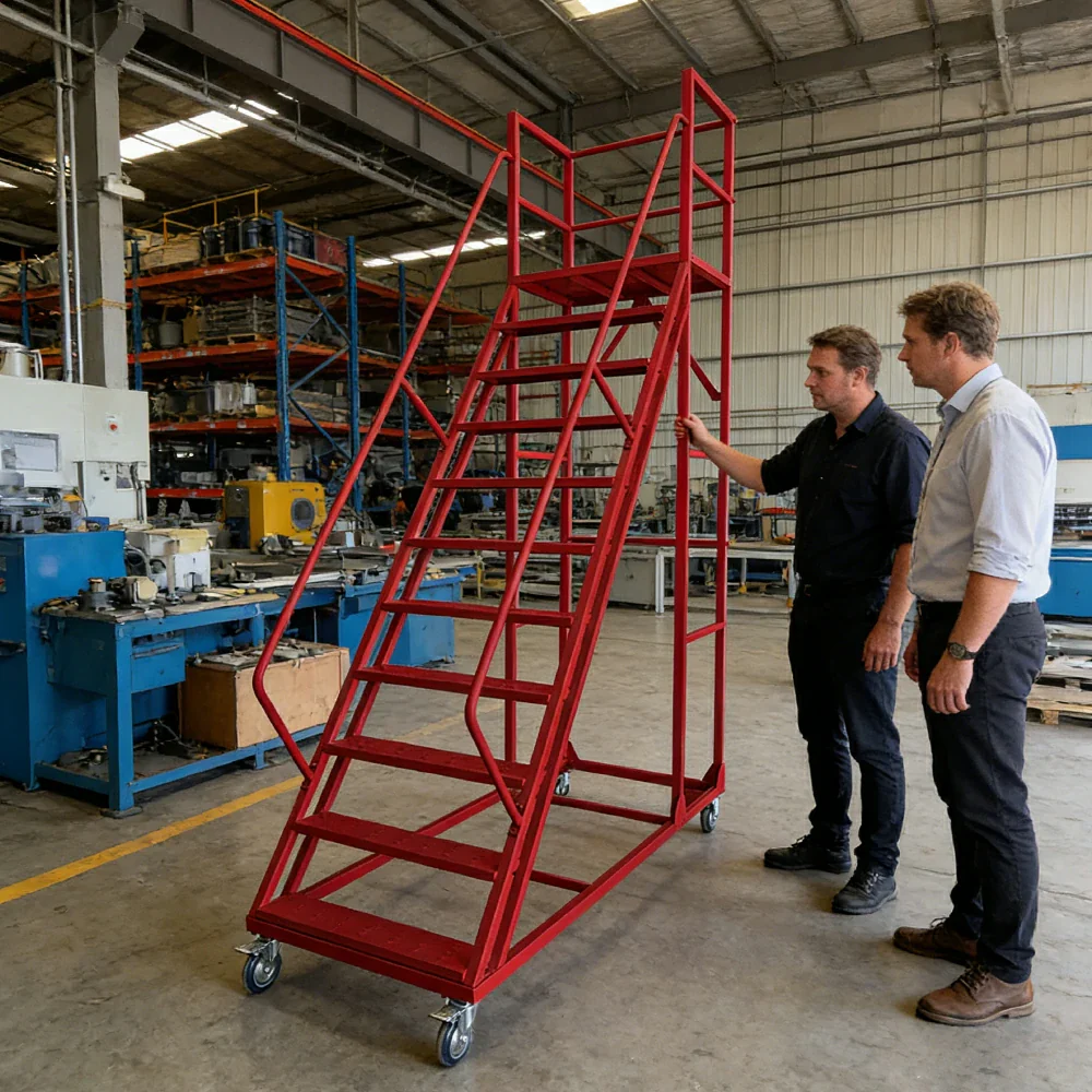 GROVIA 250cm Platform Height 10-step Ladder With Wheels Warehouse Staircase - Image 4