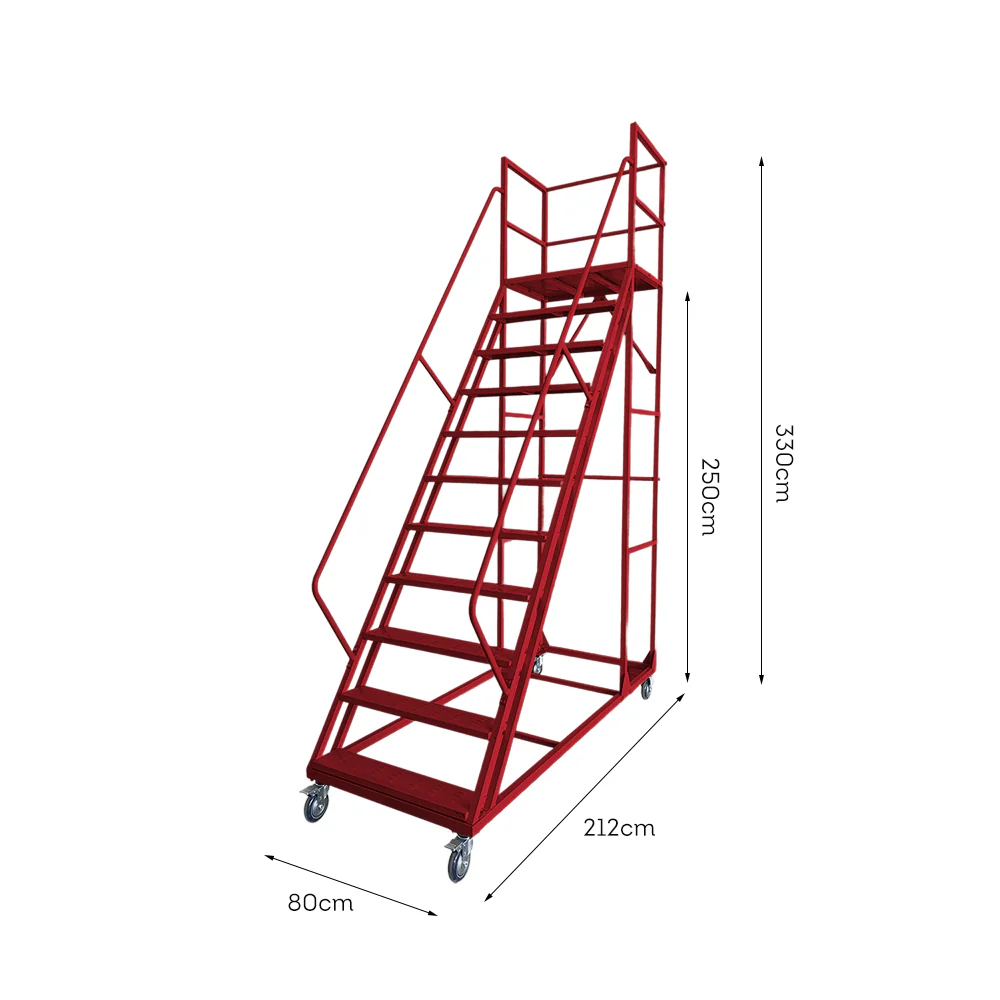 GROVIA 250cm Platform Height 10-step Ladder With Wheels Warehouse Staircase - Image 6