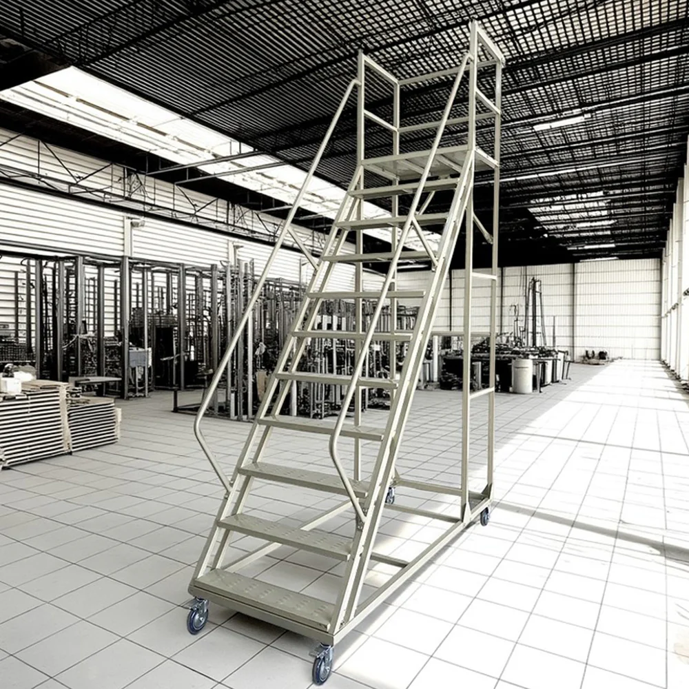 GROVIA 250cm Platform Height 10-step Ladder With Wheels Warehouse Staircase - Image 8