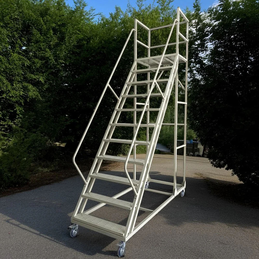 GROVIA 250cm Platform Height 10-step Ladder With Wheels Warehouse Staircase - Image 9