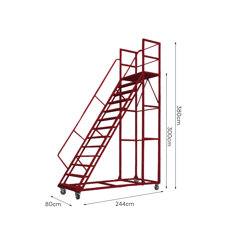 GROVIA 300cm Platform Height  12-step Ladder With Wheels Warehouse Staircase - Image 12