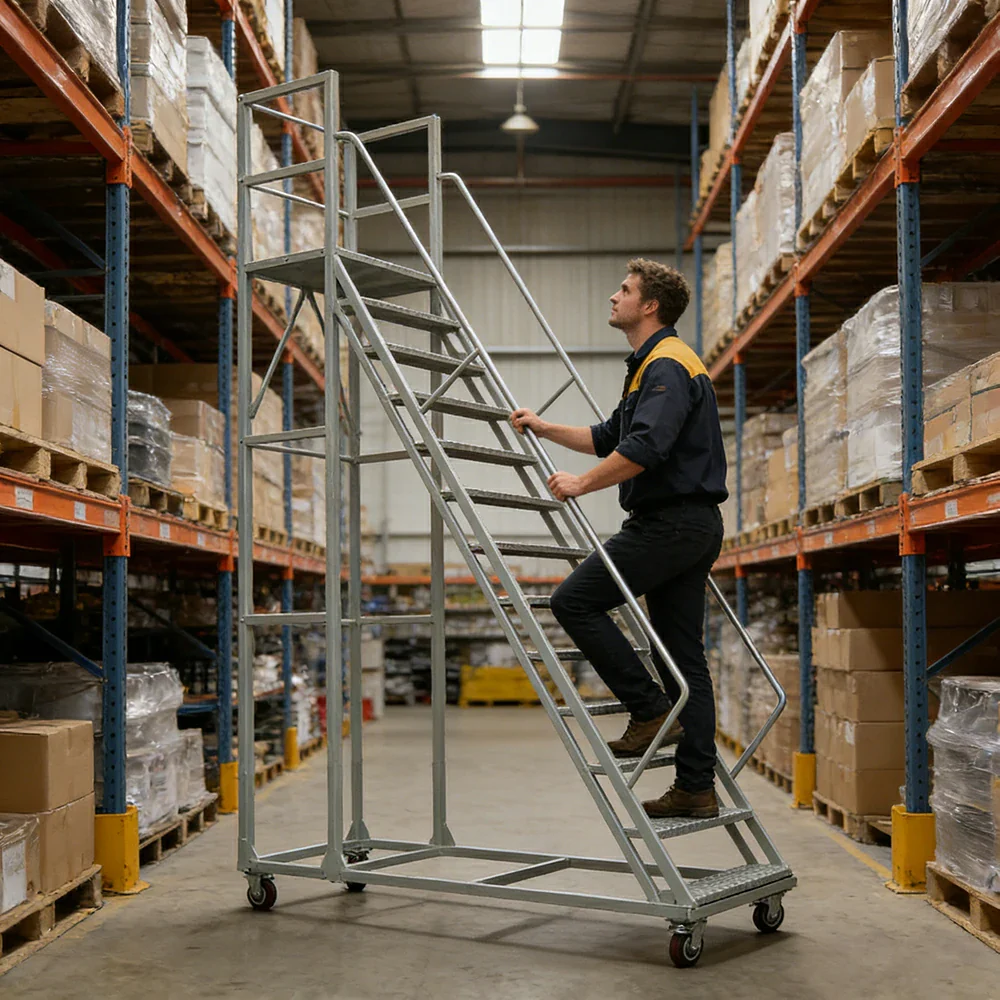 GROVIA 300cm Platform Height  12-step Ladder With Wheels Warehouse Staircase - Image 6