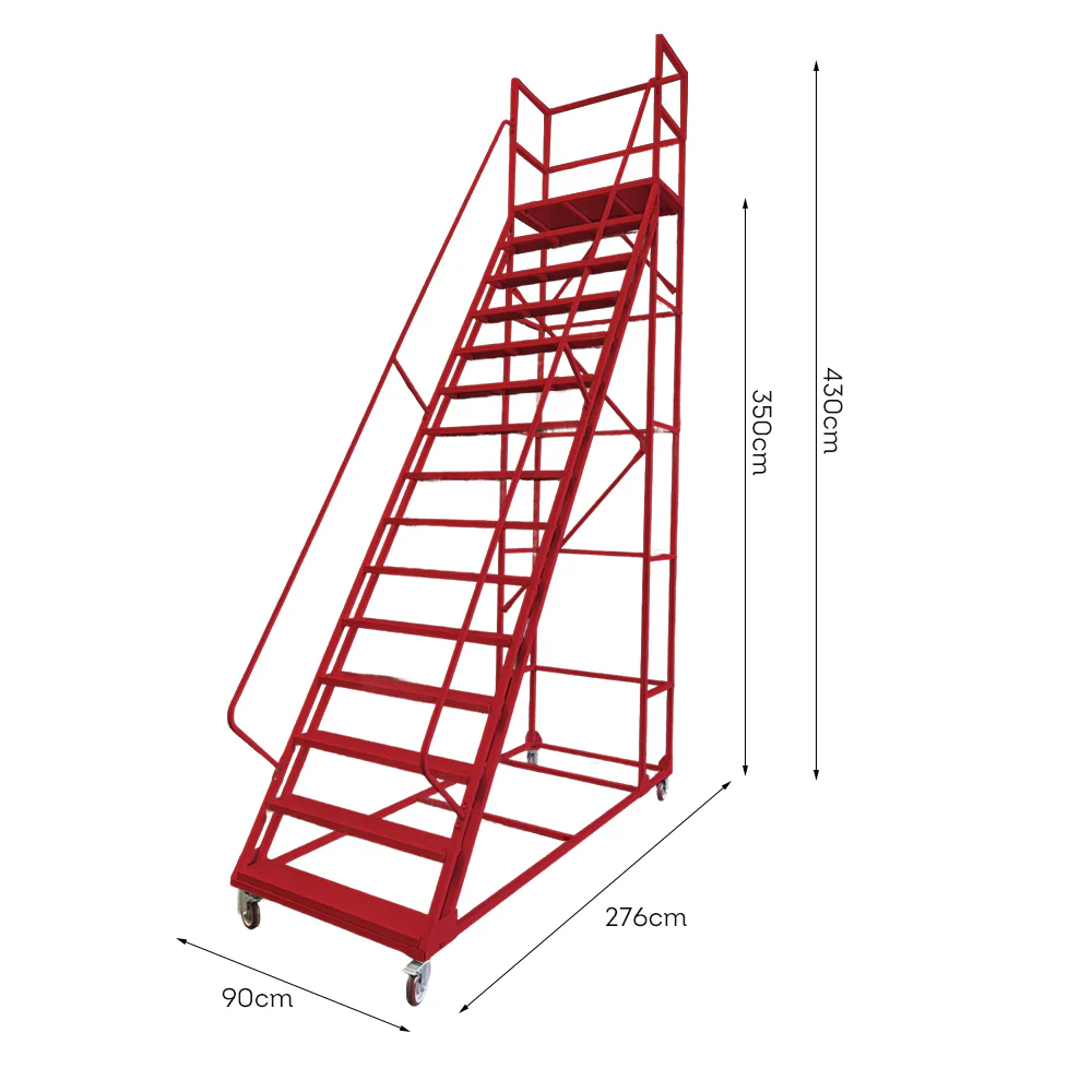 GROVIA 350cm Platform Height 14-step Ladder With Wheels Warehouse Staircase - Image 10