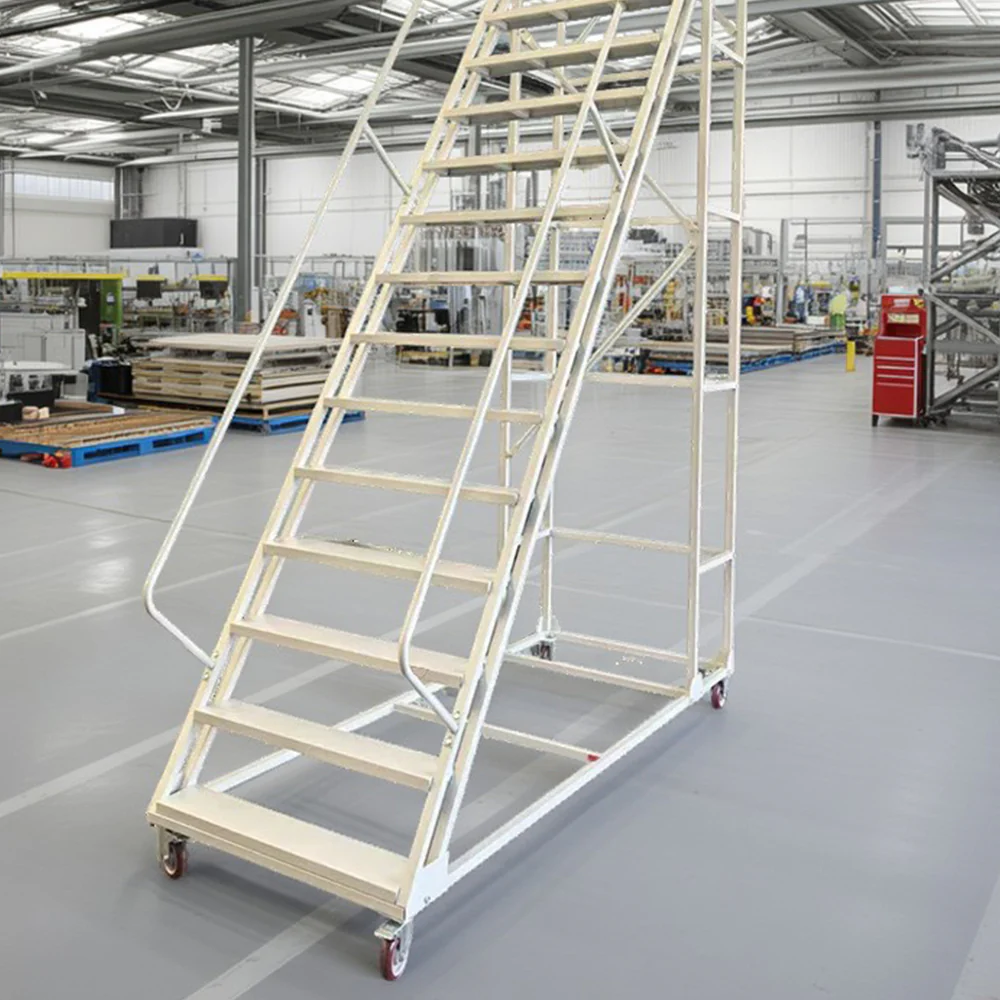 GROVIA 350cm Platform Height 14-step Ladder With Wheels Warehouse Staircase - Image 3