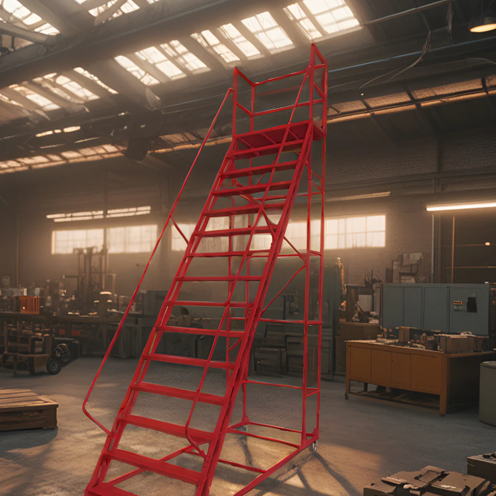 GROVIA 350cm Platform Height 14-step Ladder With Wheels Warehouse Staircase - Image 5