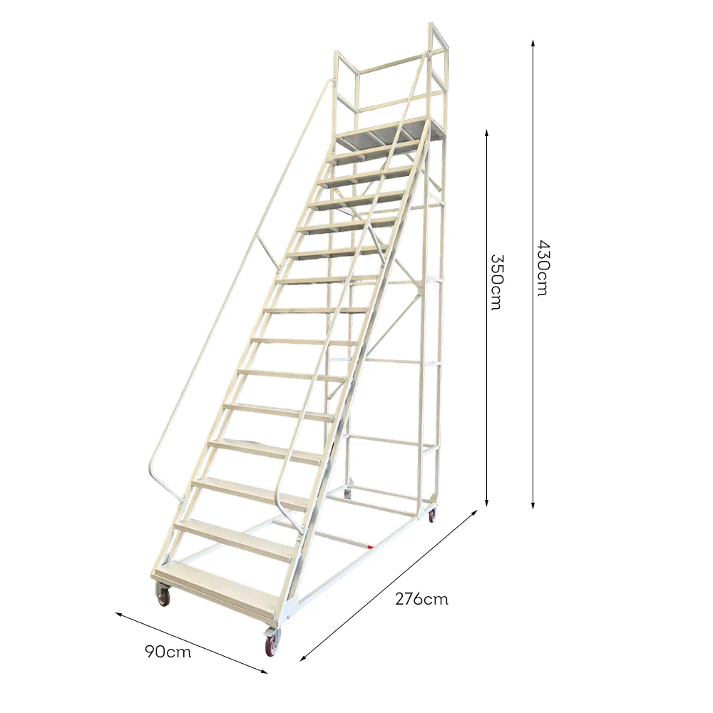 GROVIA 350cm Platform Height 14-step Ladder With Wheels Warehouse Staircase - Image 9