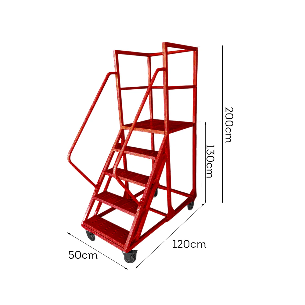 GROVIA 130cm Platform Height 5-step Ladder With Wheels Warehouse Staircase - Image 10