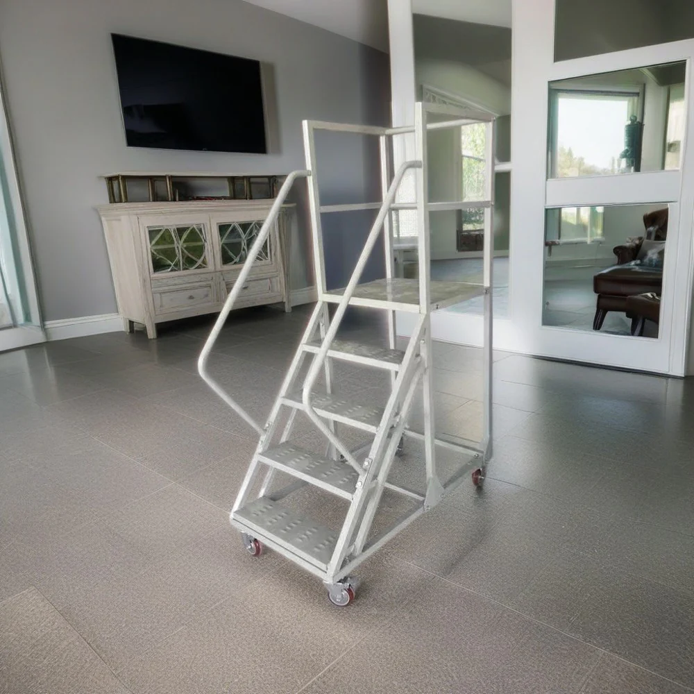 GROVIA 130cm Platform Height 5-step Ladder With Wheels Warehouse Staircase - Image 3