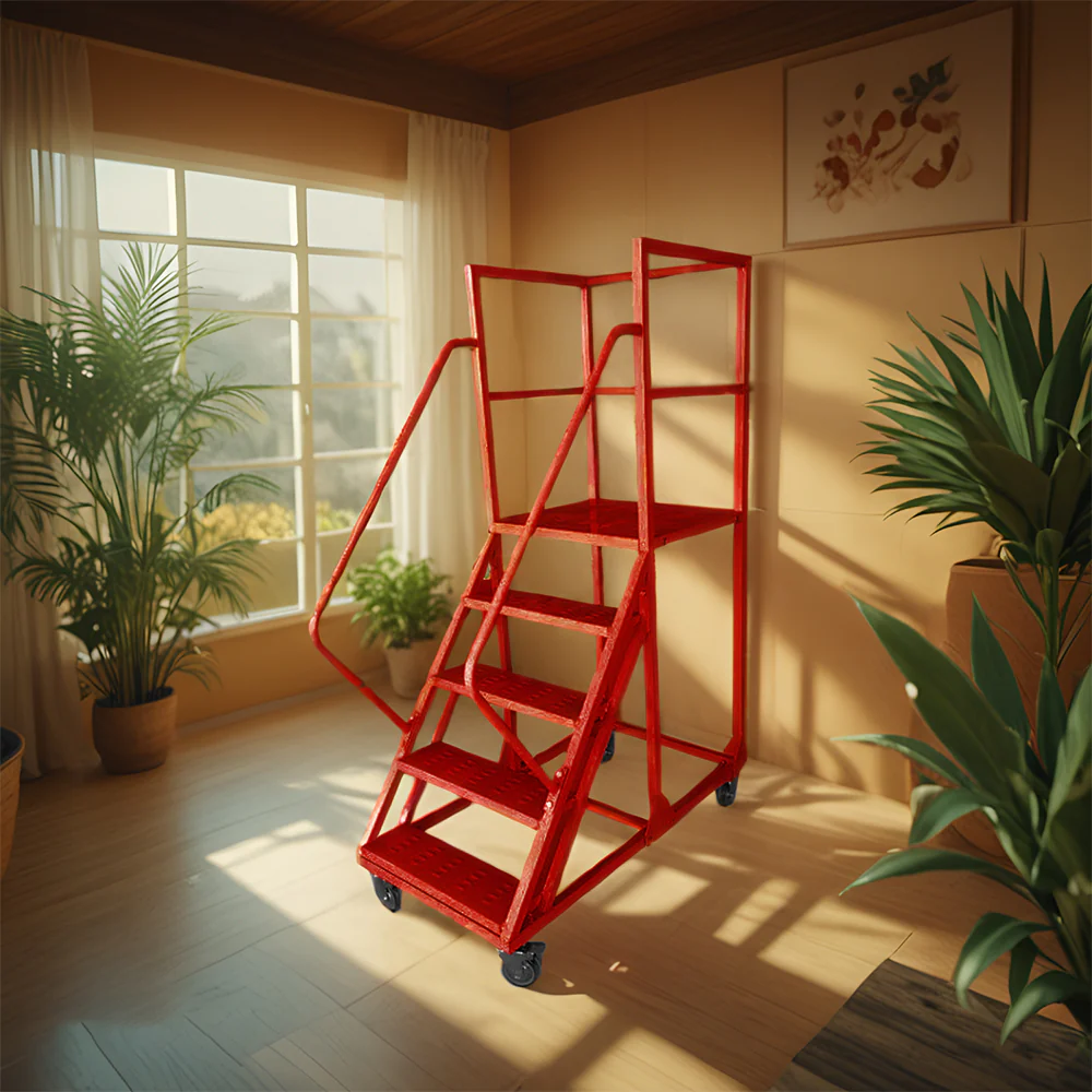 GROVIA 130cm Platform Height 5-step Ladder With Wheels Warehouse Staircase - Image 4