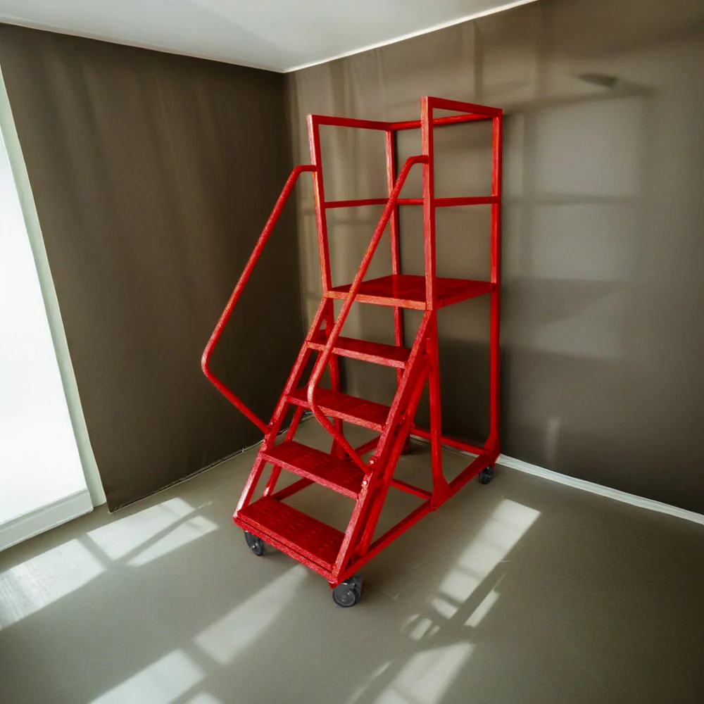 GROVIA 130cm Platform Height 5-step Ladder With Wheels Warehouse Staircase - Image 5