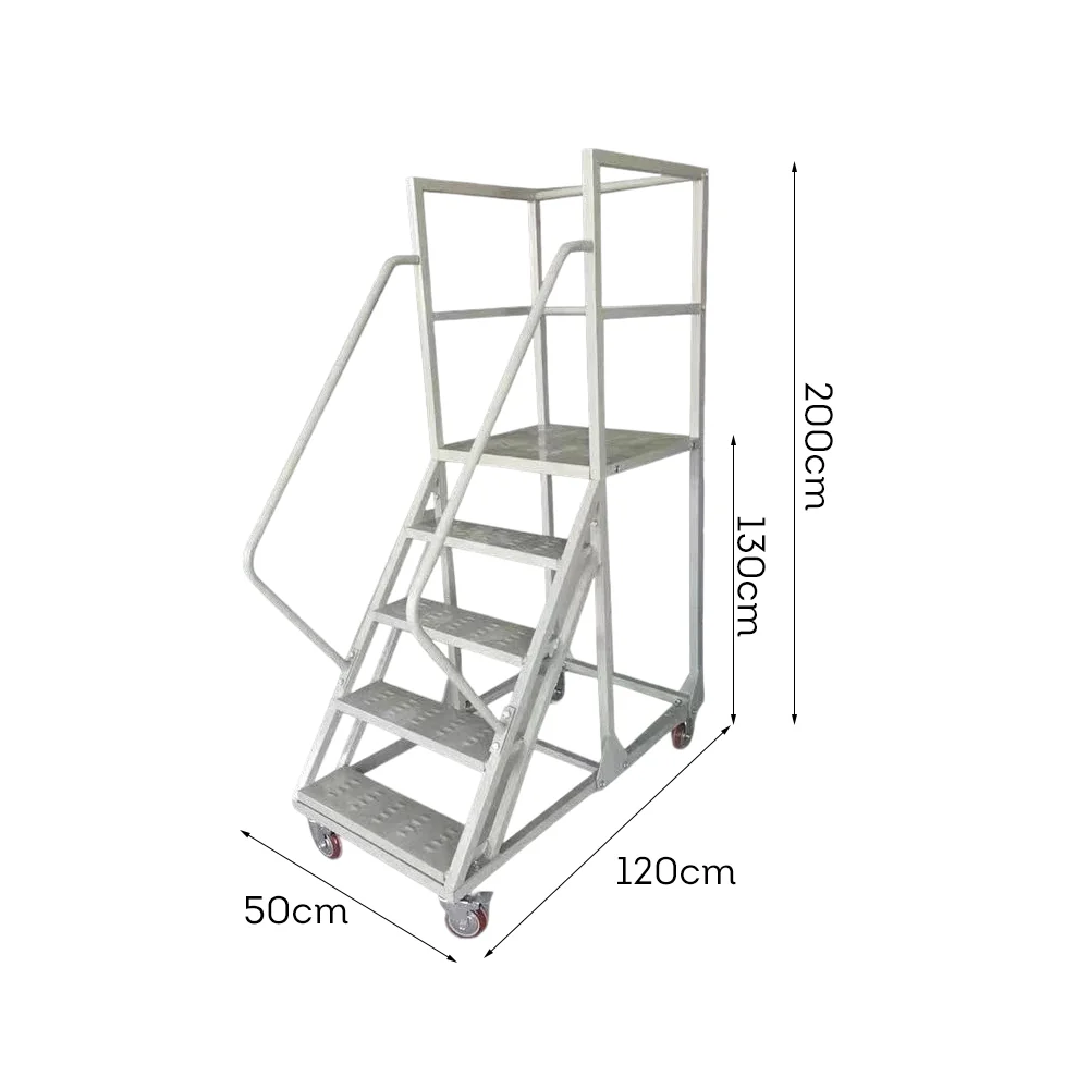GROVIA 130cm Platform Height 5-step Ladder With Wheels Warehouse Staircase - Image 9